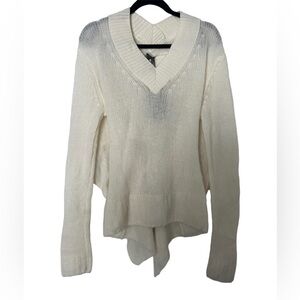 NWT NAADAM Cashmere Loose Drape Open Back V Neck Pullover Sweater White
